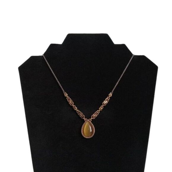 Yellow Teardrop Pendant Rhinestone Encrusted Gold & Silver Toned Chain Necklace - Picture 1 of 8